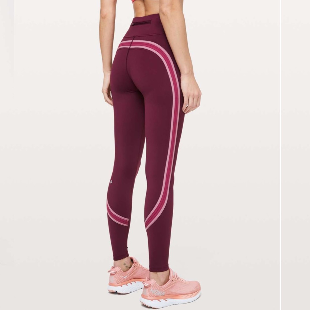 Lululemon Run Crew Tight 28" Deep Ruby / Star Ruby / Figue Rear Zip Pocket-8